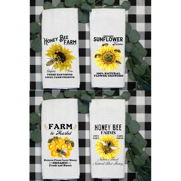 Honey Bee and Sunflower Towels, Set of 4 - Picture 1 of 4